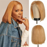 Honey Blonde Bob Wig With Baby Hair Short #27 Straight Human Hair Wigs