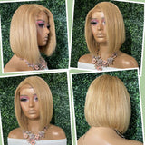 Honey Blonde Bob Wig With Baby Hair Short #27 Straight Human Hair Wigs