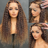 Honey Blonde Highlights #4/27 Curly 100% Virgin Human Hair Wigs
