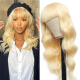 613 Blonde Wig With Bangs Wavy Human Hair Wigs