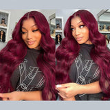 Burgundy 99J Colored Human Hair Wig Body Wave Wine Red Color Wigs