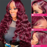 Burgundy 99J Colored Human Hair Wig Body Wave Wine Red Color Wigs