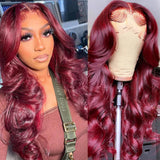 Burgundy 99J Colored Human Hair Wig Body Wave Wine Red Color Wigs