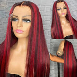 Red Black Mix Color Human Hair Wigs For Women