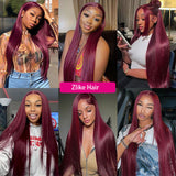 Burgundy Straight Human Hair Wigs Wine Red Colored Lace Wig