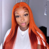 Ginger Orange #350 Sliky Straight Human Hair Wig Pre Plucked For Women