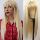 613 Blonde Straight Top Lace Wig With Bangs 100% Human Hair