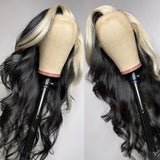 Highlight Blonde Skunk Stripe Human Hair Wigs