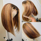 Short Highlight Bob Wig Human Hair Lace Wigs Natural Hairline