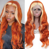 Ginger Human Hair Wigs with Blonde Skunk Stripe for Women