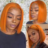 Short Ginger Orange Straight Bob Wig Human Hair Wigs for Women