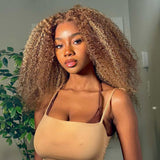 Honey Blonde Highlights #4/27 Curly 100% Virgin Human Hair Wigs