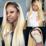 1b/613 Ombre Blonde Wig with Black Roots 100% Human Hair