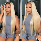 1b/613 Ombre Blonde Wig with Black Roots 100% Human Hair
