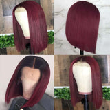 1B/99J Dark Red Burgundy Bob Wig Straight Short Human Hair Wigs with Black Roots