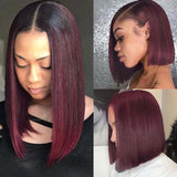 1B/99J Dark Red Burgundy Bob Wig Straight Short Human Hair Wigs with Black Roots