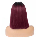 1B/99J Dark Red Burgundy Bob Wig Straight Short Human Hair Wigs with Black Roots