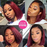 1B/99J Dark Red Burgundy Bob Wig Straight Short Human Hair Wigs with Black Roots