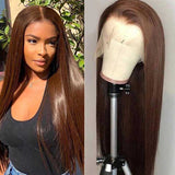 #4 Chocolate Brown Wig Straight Lace Front Wigs 100% Human Hair