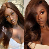 #4 Chocolate Brown Wig Body Wave Transparent Lace Human Hair Wigs