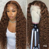 #4 Chocolate Brown Wig Deep Curly Lace Front Human Hair Wigs