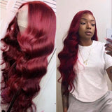 99J Burgundy Lace Wigs Body Wave Dark Red Human Hair Wigs