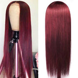 99J Burgundy Glueless Lace Wig  Wine Red Silky Straight Human Hair Wigs