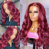 Dark Red Hair Burgundy Colored Wig Body Wave Lace Frontal Human Hair Wigs