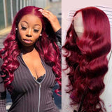 Dark Red Hair Burgundy Colored Wig Body Wave Lace Frontal Human Hair Wigs