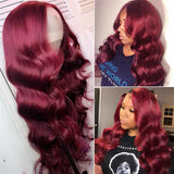 Dark Red Hair Burgundy Colored Wig Body Wave Lace Frontal Human Hair Wigs