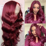 Dark Red Hair Burgundy Colored Wig Body Wave Lace Frontal Human Hair Wigs