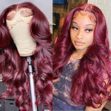 Dark Red Hair Burgundy Colored Wig Body Wave Lace Frontal Human Hair Wigs