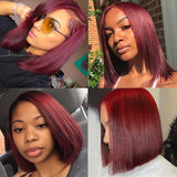 1B/99J Dark Red Burgundy Bob Wig Straight Short Human Hair Wigs with Black Roots