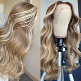 Brown Blonde Balayage Body Wave Wigs HD Transparent Lace Human Hair Wig