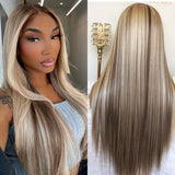 Brown Blonde Balayage 360 Lace Frontal Wigs HD Transparent Lace Straight Human Hair Wig