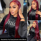 Dark Red Hair Burgundy Colored Wig Body Wave Lace Frontal Human Hair Wigs