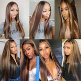 1B/30 Brown Highlight Wig Brazilian Straight Human Hair Wigs