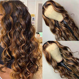 Ombre Highlight Wig Body Wave Brown Blonde Human Hair Wigs P4/27 Color