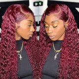 Wine Red 99J Deep Curly Burgundy Wig 360 Transparent Lace Frontal Human Hair Wigs