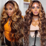 Ombre Highlight Wig Body Wave Brown Blonde Human Hair Wigs P4/27 Color