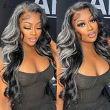 Platinum Highlights Mixed Color Transparent Lace Front Human Hair Wigs Body Wave