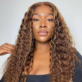 Brown Highlights 360 Lace Frontal Wig Deep Curly Human Hair Wigs