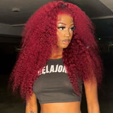 99J Dark Red Burgundy Jerry Curly Wig 360 Transparent Lace  Frontal Human Hair Wigs