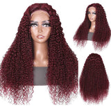 99J Dark Red Burgundy Jerry Curly Wig 360 Transparent Lace  Frontal Human Hair Wigs