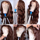 #4 Chocolate Brown Wig Body Wave Transparent Lace Human Hair Wigs