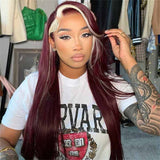 Burgundy Hair With Blonde Streak at front Highlights Wig Body Wave Lace Fronatal Human Hair Wigs