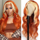 Orange Wigs With Blonde Streak at Front Body Wave Highlight Human Hair Wigs