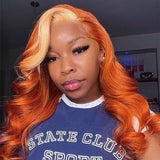 Orange Wigs With Blonde Streak at Front Body Wave Highlight Human Hair Wigs