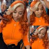 Orange Wigs With Blonde Streak at Front Body Wave Highlight Human Hair Wigs