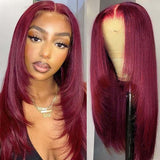 99J Burgundy Layered Wig Straight Lace Front Human Hair Wigs